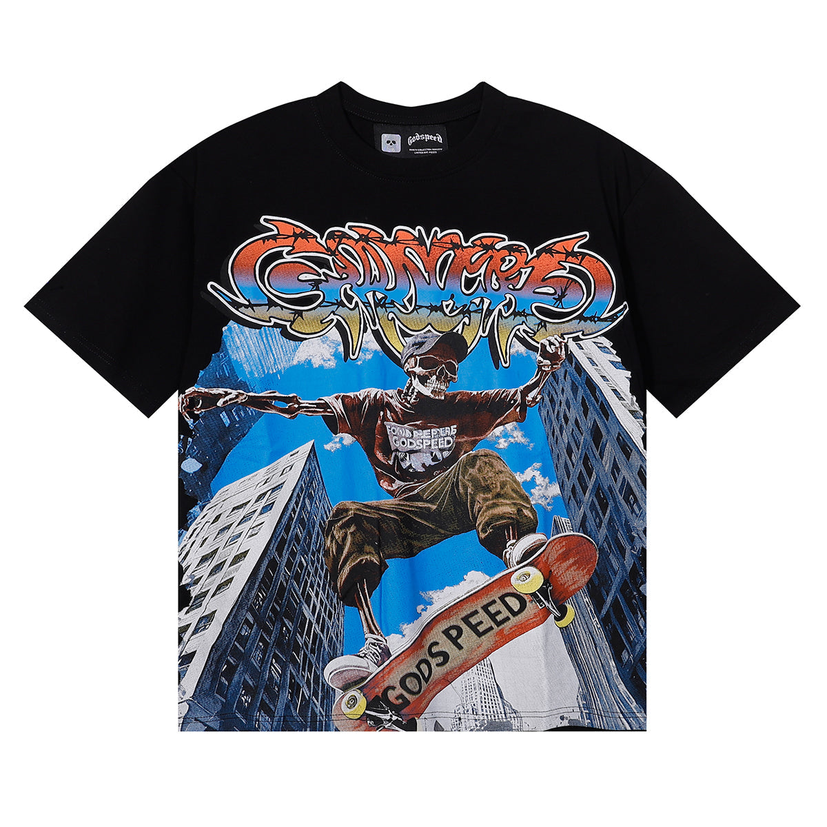 Godspeed T-shirts Urban Skateboard Skull Junior Print Cotton Casual Short Sleeve Men and Women