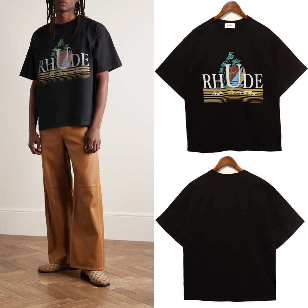 Rhude T-shirt Sailing Coconut Tree Print Short Sleeve T-shirt