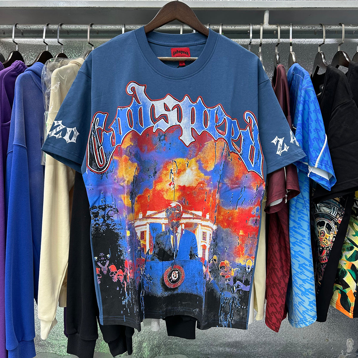 Godspeed T-shirts Speech Skull Printing Cotton Casual Crew Neck Short Sleeve Men and Women
