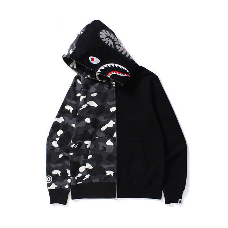 Bathing Ape Ape Head Camouflage Stitching Sweatshirt Hooded Zipper Fleece Jacket