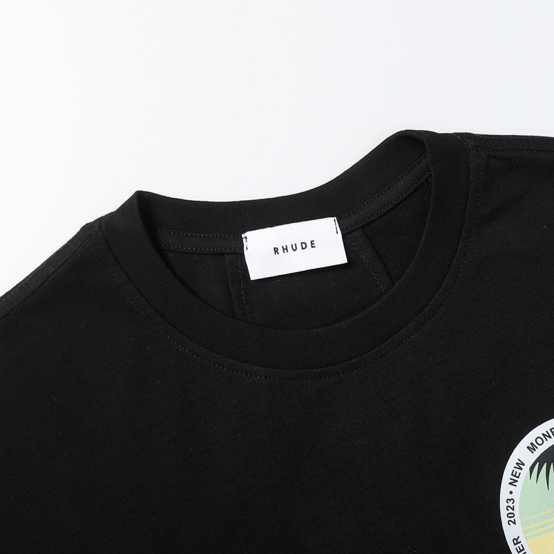 Rhude T-shirt Sunset Coconut Alphabet Print Short Sleeve T-shirt