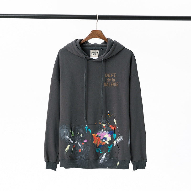 Gallery Dept Hoodie Luo Hand Painted Graffiti Letter Printing Pure Cotton