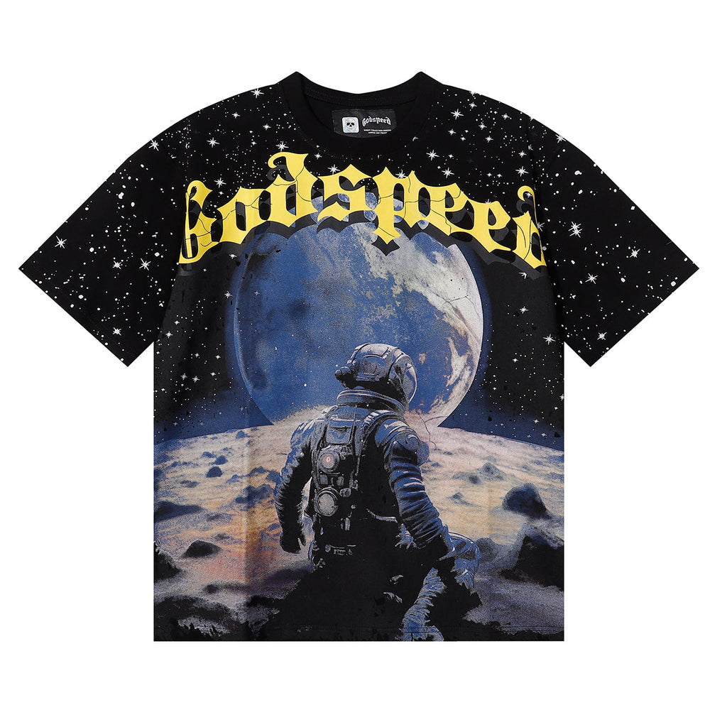 Godspeed T-shirts Astronaut Earth Gypsy Printing Cotton Casual Short Sleeve Men and Women